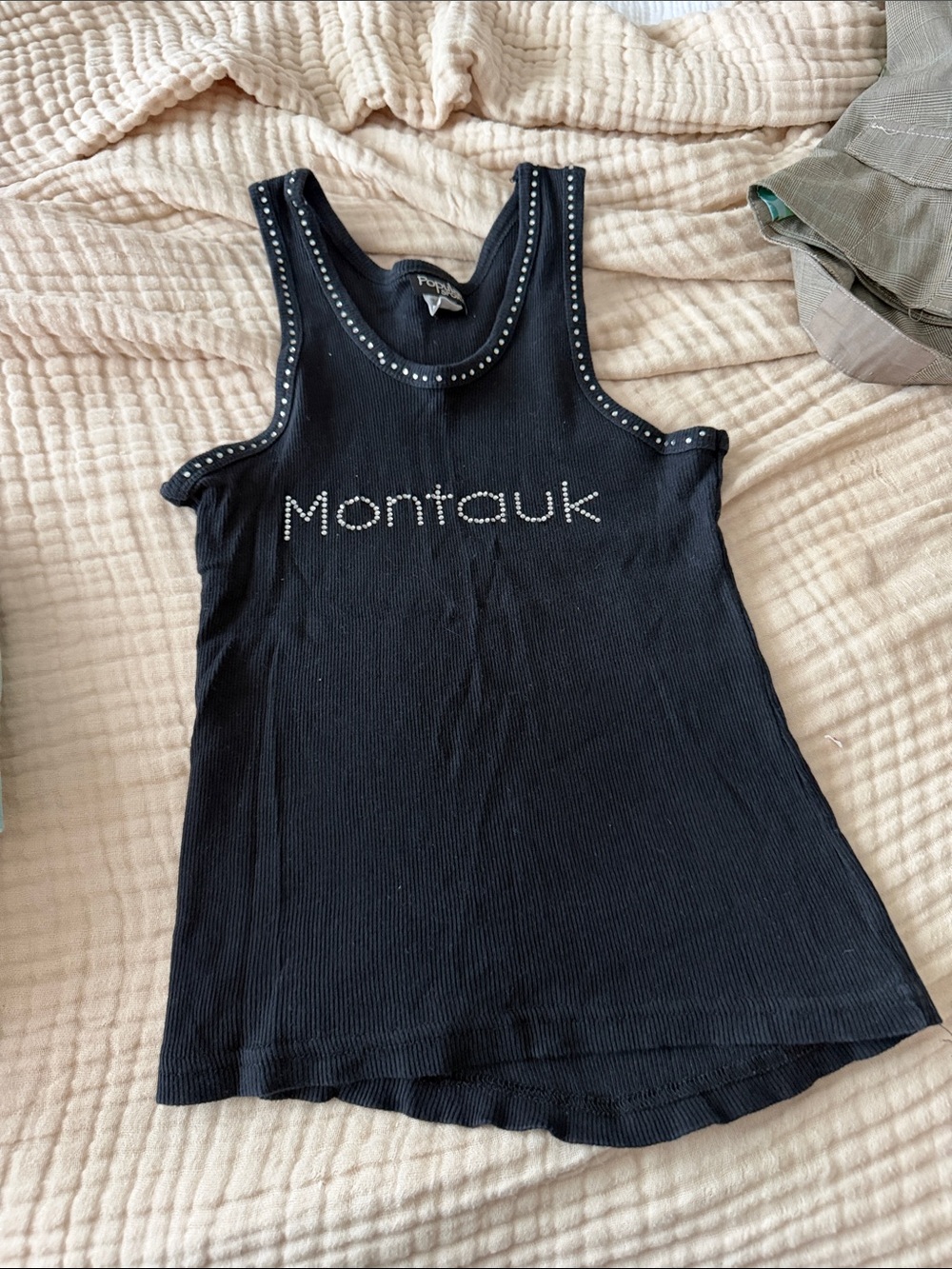 Montauk Studded Black Ribbed Tank Top